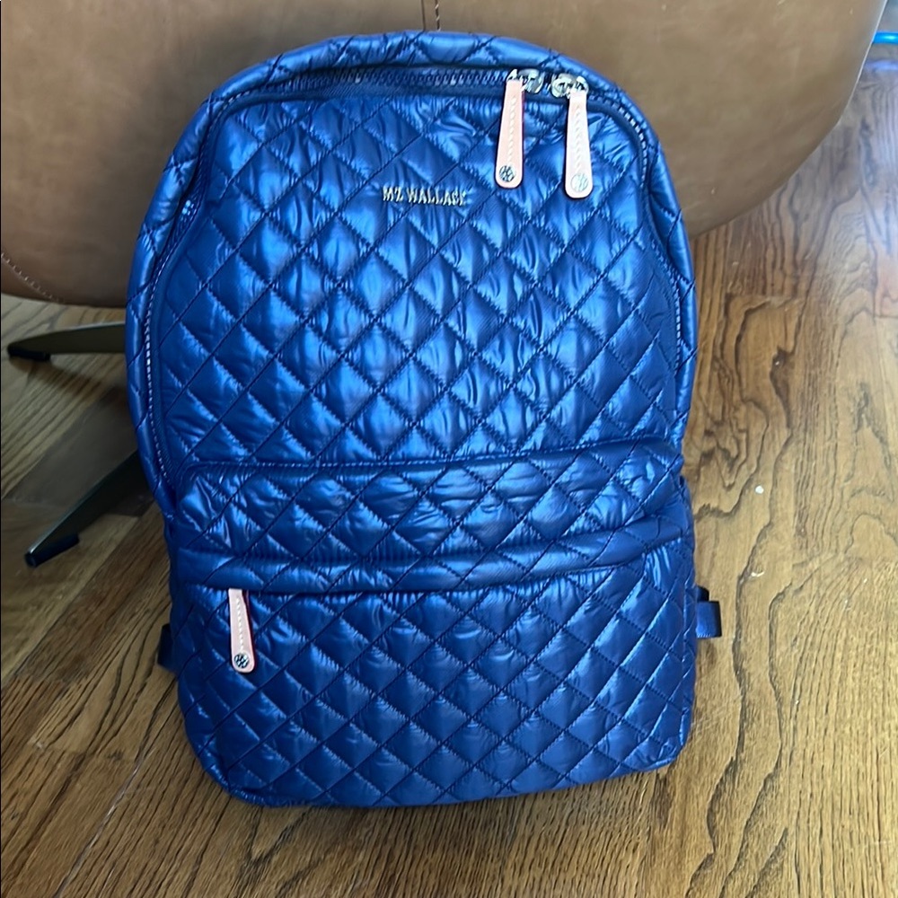 MZ Wallace Royal Blue Quilted Backpack with Geometric Design